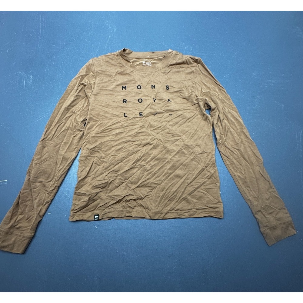 Mons Royale Womens S Brown Merino 140 Wool Long Sleeve Base Layer Graphic Shirt